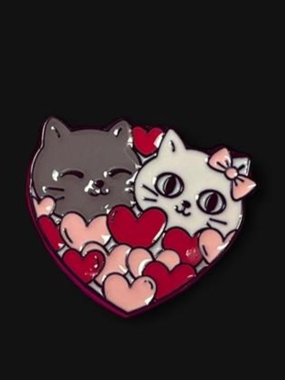 Multicolor Cat Heart Brooch Pin - Cute Cat Accessory